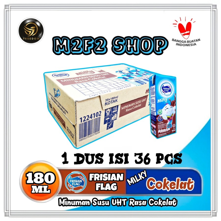 Frisian Flag Susu Bendera Cair Milky Zuzhu Kotak UHT Rasa Cokelat | Chocolate - 180 ml (Kemasan Kart