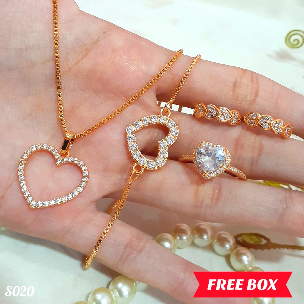 PGX Set Perhiasan Xuping Cincin Gelang Kalung Anting Lapis Emas - S020