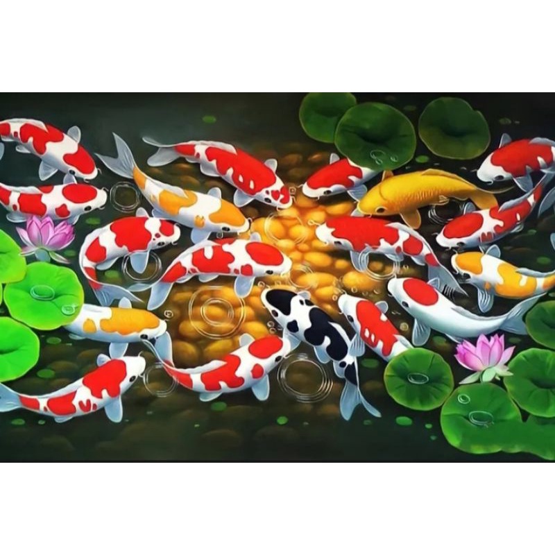 Lukisan Cetak, IKAN MAS KOI, Ukuran JUMBO, 100x70cm & 150x100cm & 200x100cm/Poster Cetak/Hiasan Dind