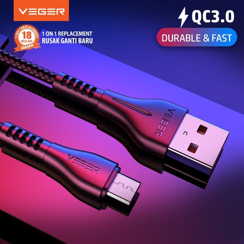 Kabel Data Veger UFO For MICRO/TYPE C ( Perpcs / Eceran ) 1M Quick Charge 3.0 Fast Charging