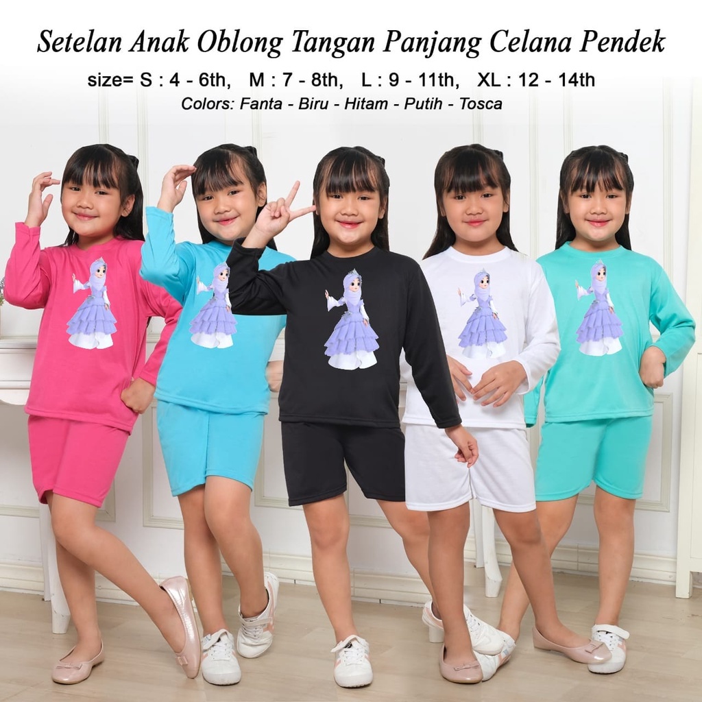 Hzl_outfit Setelan Baju Oblong Anak Princess Amarena/Setelan Baju Anak Perempuan