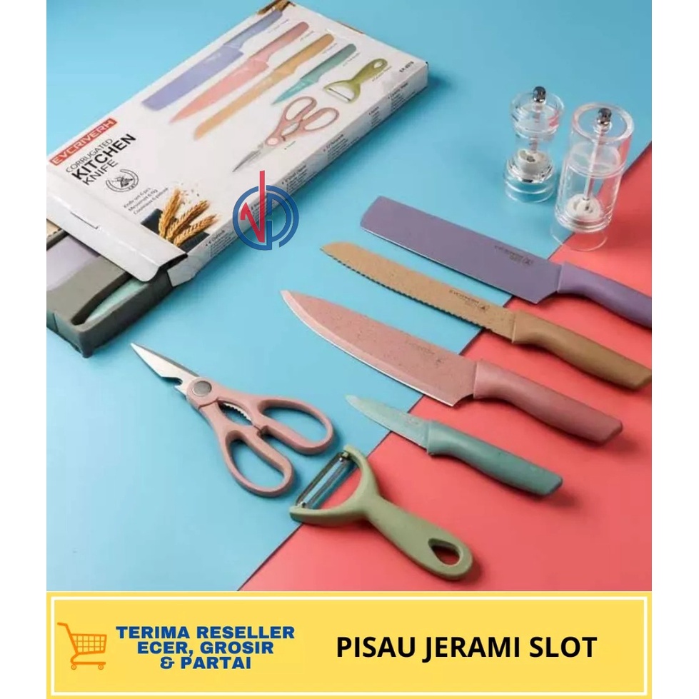 PISAU JERAMI SET 6IN1 WARNA/ PISAU DAGING/ PISAU SAYUR/ PISAU BUAH VD