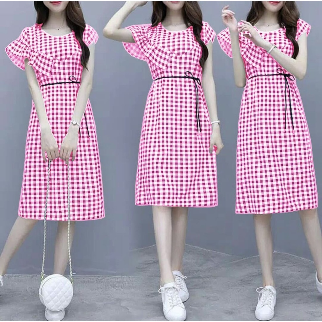 FWG - DRES AULIA KOTAK / DRESS WANITA / DRESS KOTAK TANGAN VARIASI / MINI DRESS / DRESS CANTIK KOREA