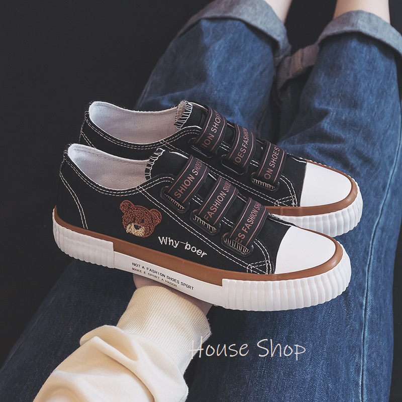 HS-0260 Sepatu Canvas Wanita Bear Fashion Tali Karet  Quality Premium Shoes Sneaker Casual Kanvas