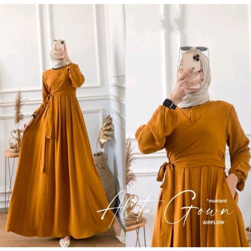 Gamis Aleta Gown Crinkle airflow Dress Maxi Crinkle Airflow Terbaru
