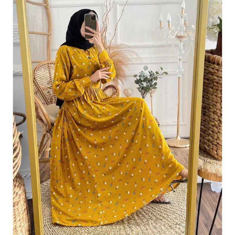 Della Gamis Rayon Premium ld 110cm Dress Lebaran Busui Nyaman
