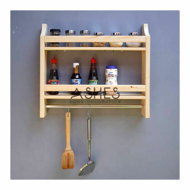Rak kayu bumbu dapur minimalis