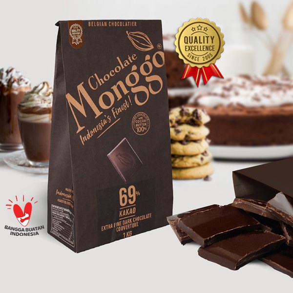 

Chocolate Monggo | Dark Chocolate 69% Cocoa 1kg | Coklat Masak Kue - Dark 69% Cocoa