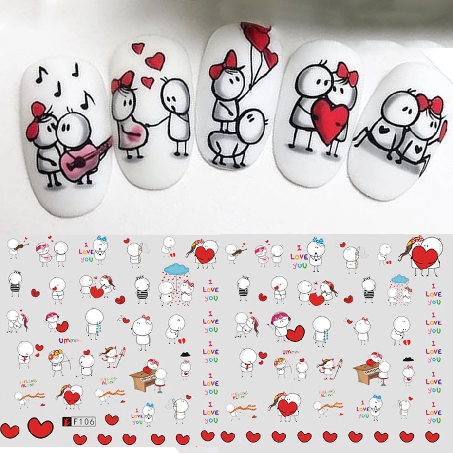 Lover Cute Girl Nail Sticker 3D Valentines Day Nail Art Sticker Kartun Stiker Kuku Kartun Stiker Kuku Aksesoris Kuku Untuk Wanita Dan Anak Perempuan