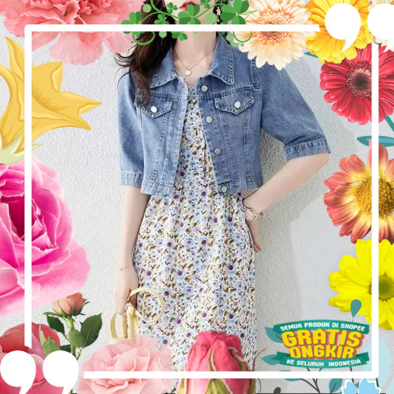 ERIN JAKET CROP JEANS/JAKET WANITA / biru gelap dark navy dongker tosca