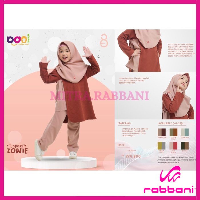 DISKON RABBANI ORI - DISKON Setelan Anak Perempuan Rabbani ST SPORTY ZOWIE Set Original Mitra Rabban