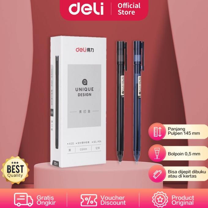 

SALE Deli Gel Pen / Pulpen Gel 0.5mm Tinta Hitam Isi 12pcs Desain Unik A120