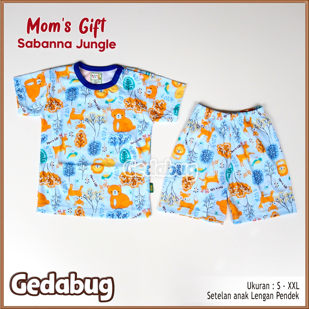 Setelan PENDEK Moms Gift Sabanna Jungle | Setelan Anak motif lucu kancing Pundak | Gedabug