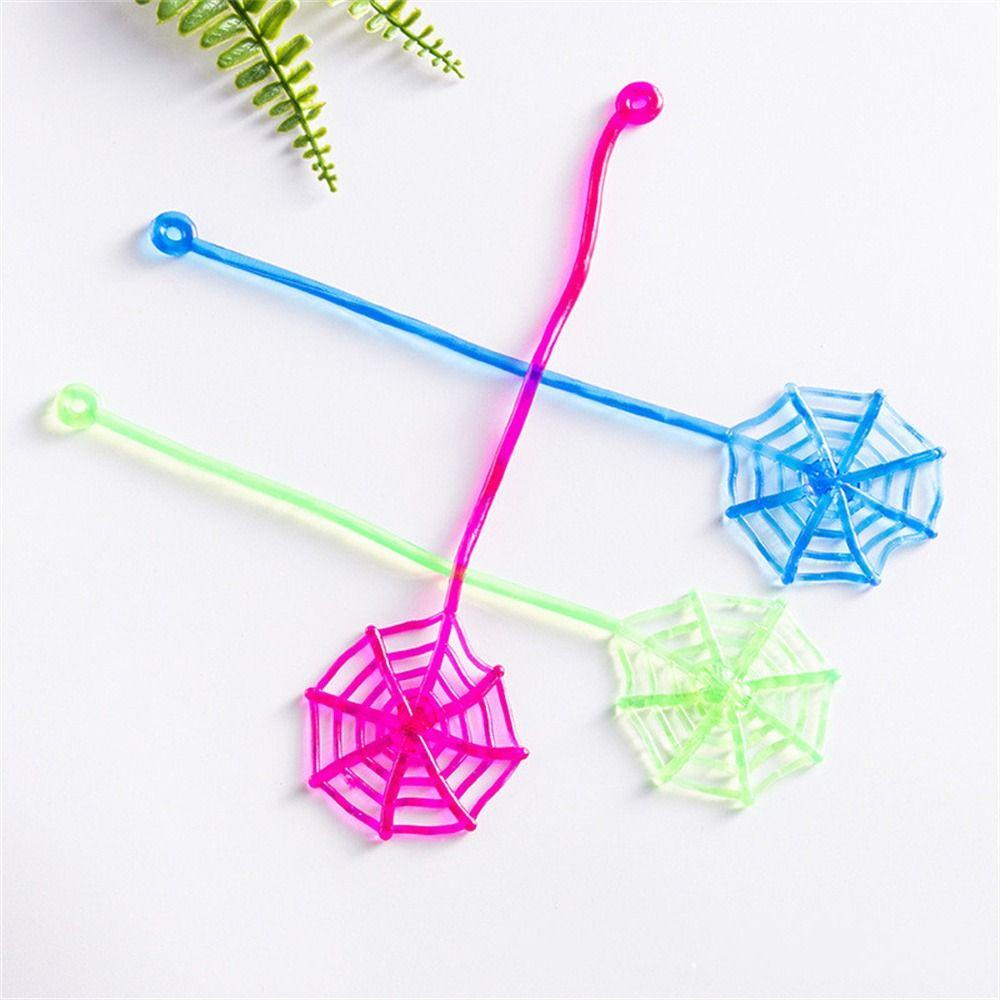 Lanfy 10pcs Sticky Spider Web Lucu Novelty Mainan Anak Pinata Fillers Halloween Untuk Anak Elastis Spider Web