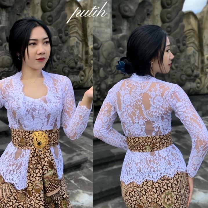 FIA585 KEBAYA BALI JADI BROKAT SEMI PRANCIS PREMIUM SPECIAL WARNA PUTIH ||
