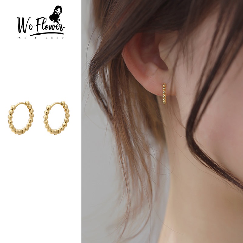 We Flower Vintage Emas Manik-Manik Kecil Hoop Earrings Untuk Wanita Gadis Chic Geometris Lingkaran Bulat Anting-Anting Perhiasan Telinga Elegan