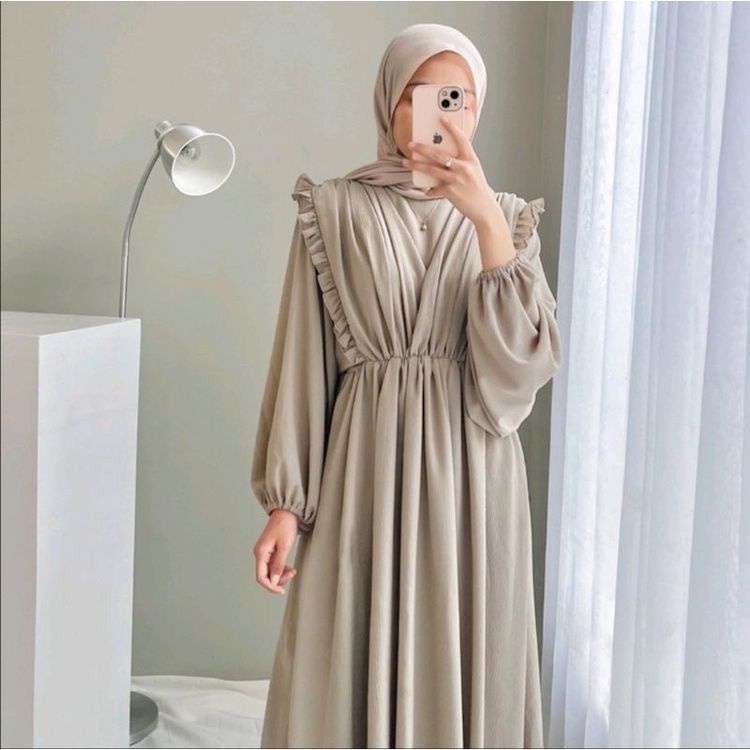 Dress Fashion Wanita Hijab Korean / Maxi Korea / Gamis Bahan Kringkel Airflow Premium E.39