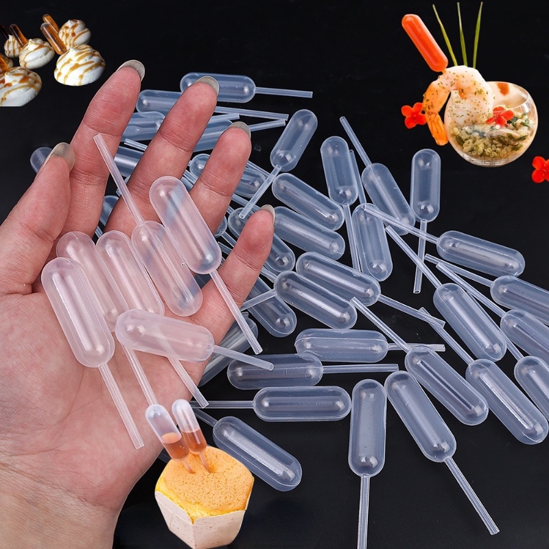 50pcs Pipet Selai Buah 4ml Mini Pipet Pencet Plastik Sekali Pakai Kreatif Untuk Kue Macaroon Es Krim Piring Buah Coklat Dapur Alat Dessert Dispenser Saus Madu