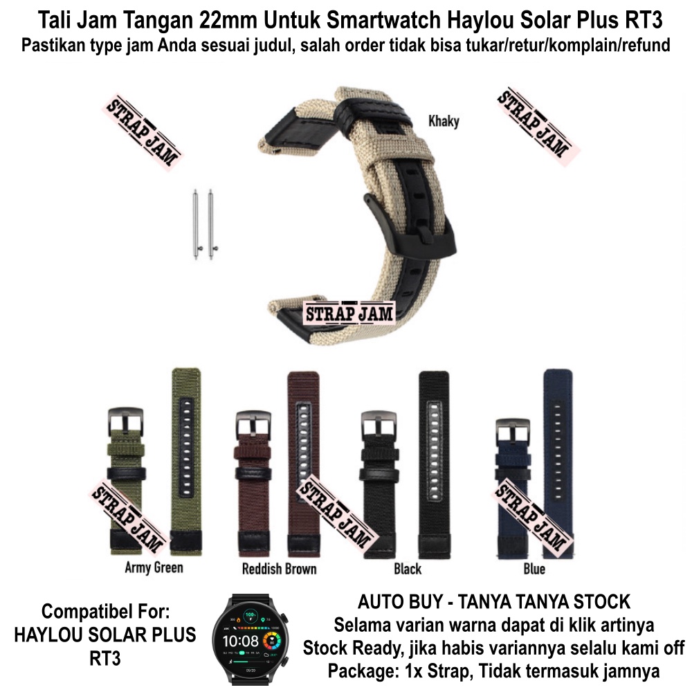 Woven Strap 22mm Haylou Solar Plus RT3 - Tali Jam Tangan Nilon Tebal