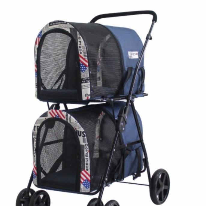 Stroller Hewan Susun Tingkat 2 - Double Deck Pet Stroller Foldable