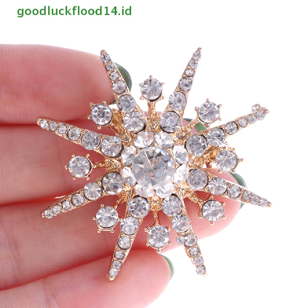 [GOOGFOUR] Pernikahan Perak Snowflake Diamante Bros Berlian Imitasi Kristal Bros Pin Xmas Hadiah  [Atasan]