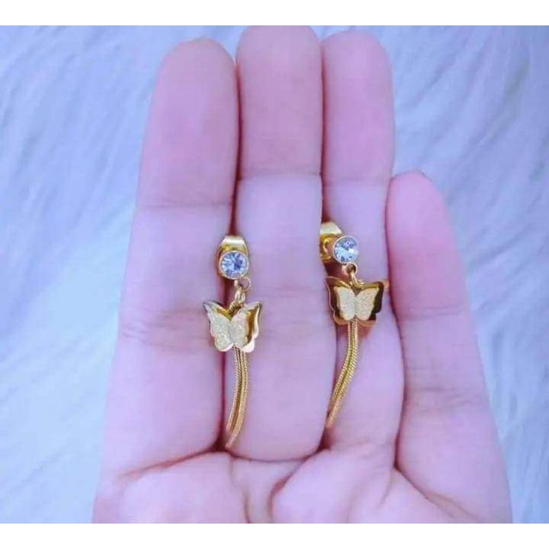 anting  titanium kupu jurai kecil anti karat berlapis emas