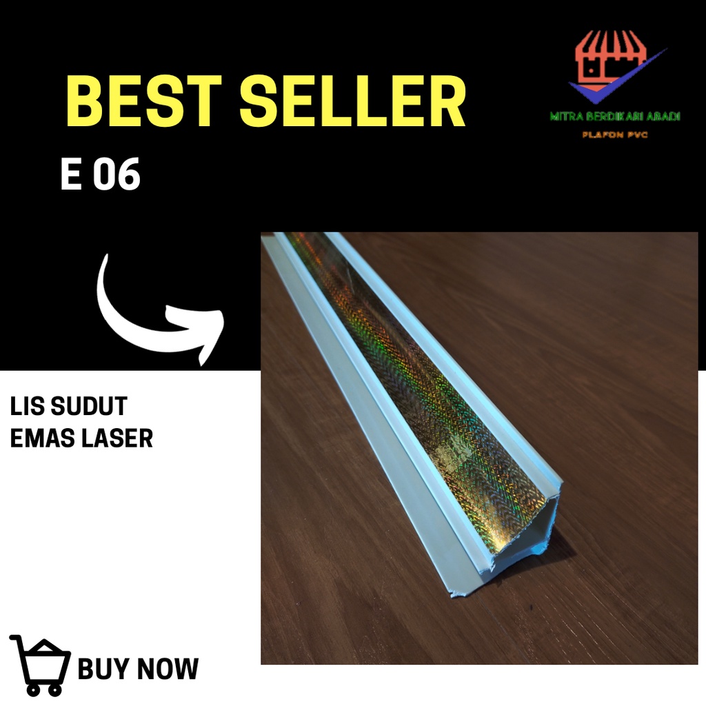 LIS SUDUT Plafon PVC Motif Emas Laser E 06, KUALITAS TERBAIK