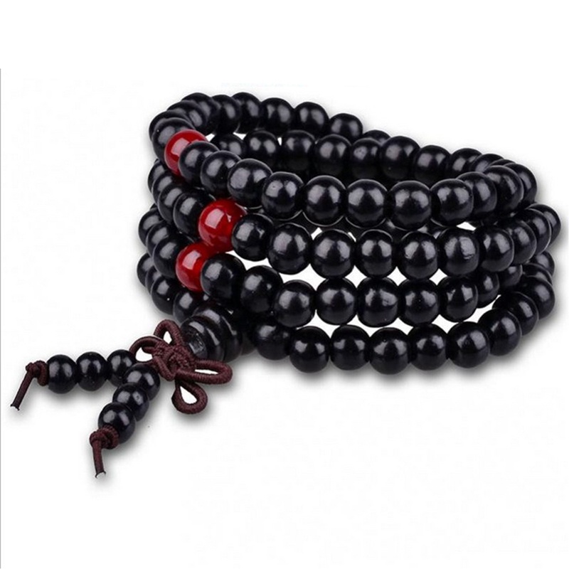 6mm Natural Cendana Buddhist Buddha Wood Prayer Beads Knot Black Ebony Gelang &amp; Gelang Untuk Pria Wanita Wooden Jewelry