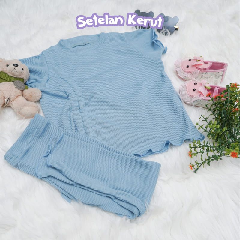 Baju Oneset Anak Perempuan KERUT Anak Ruffle Knit Tee | Baju Setelan Anak Perempuan Bahan Rib Knit Rajut 1-5 Tahun