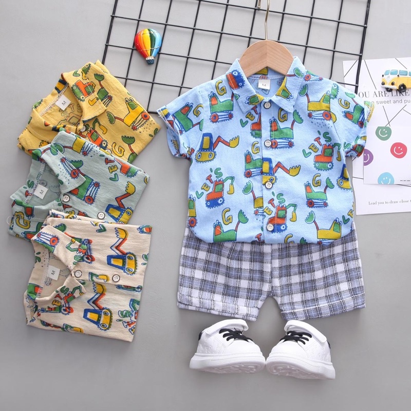SETELAN KEMEJA ANAK IMPORT | STL002 | SETELAN HEM ANAK LAKI | SETELAN POLO ANAK COWOK IMPORT