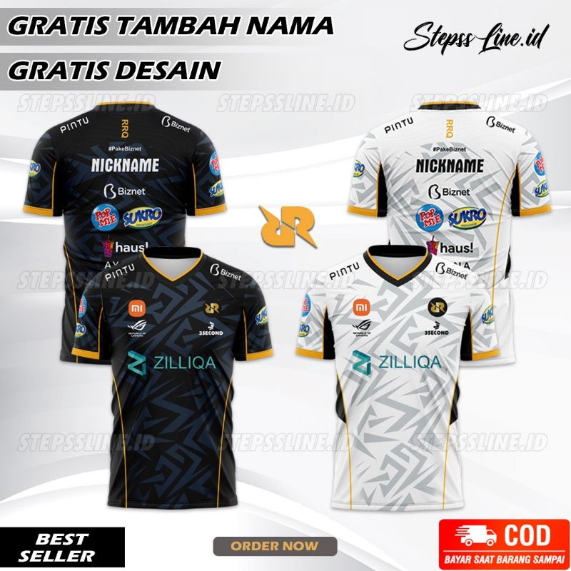 KAOS JERSEY RRQ HITAM & PUTIH TERBARU 2022/2023 MPL S10 Termurah Free Nickname