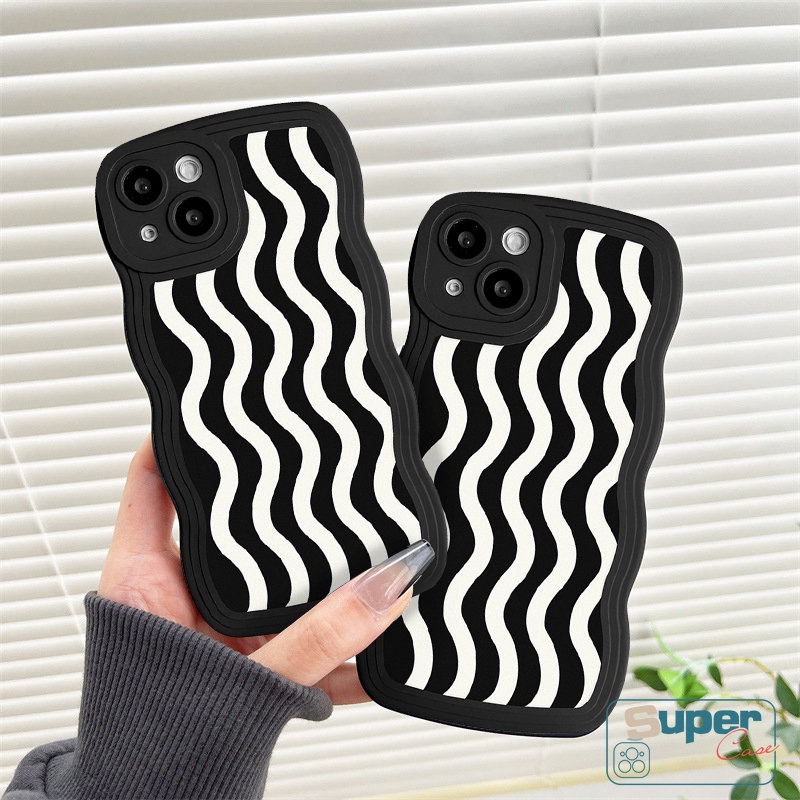 Casing Soft Case Untuk Redmi Note10 9 Pro 11Pro+9 8 11 9s 10s 11s Redmi 12C 9 10C 10 9A 9T 10A 9C NFC A1+A1 POCO M3 X3 NFC Pro Mi 11T Pro Art Gelombang Air Cetak Casing Wavy Edge Hitam