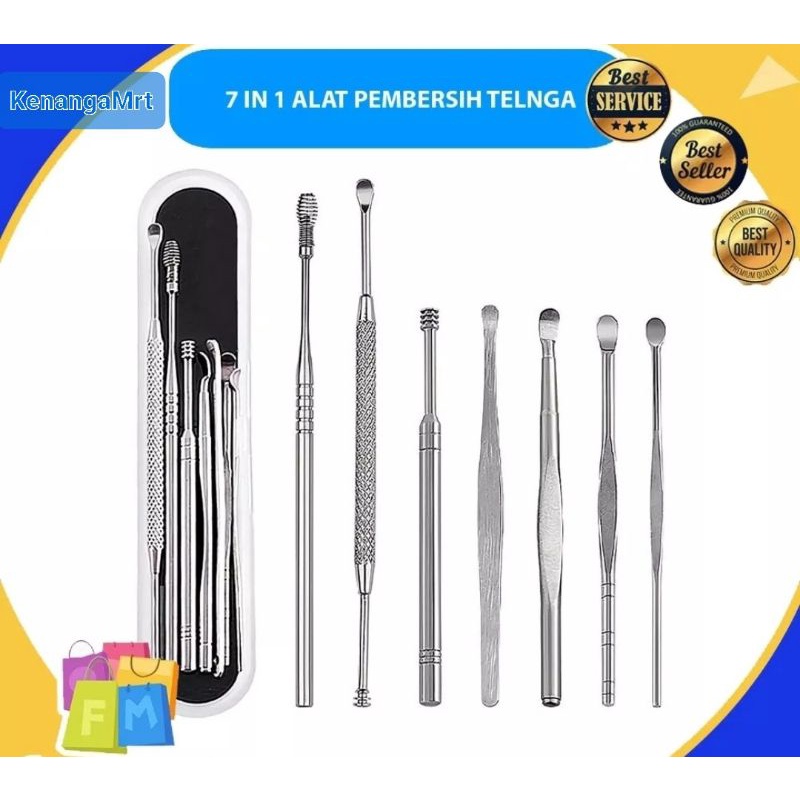 Alat Pembersih Kotoran Telinga Set Isi 7 Pcs - Paket Korek Kuping Stainless steel Lengkap