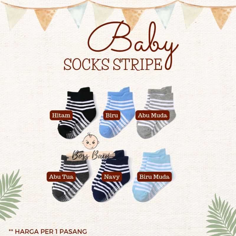 BOSS BAYI - Kaos Kaki Bayi Warna Garis / Stripe dengan Antislip