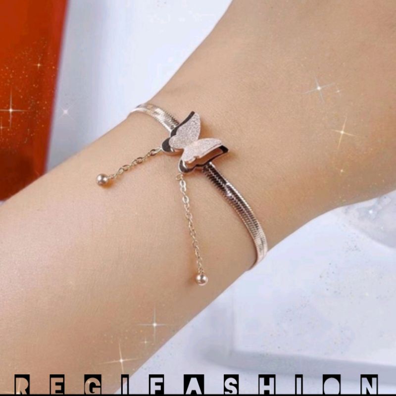 { COD } Gelang Titanium Gepeng Kupu-Kupu Jurai Emas 18K Gelang Wanita Kekinian Anti Karat Tidak Luntur