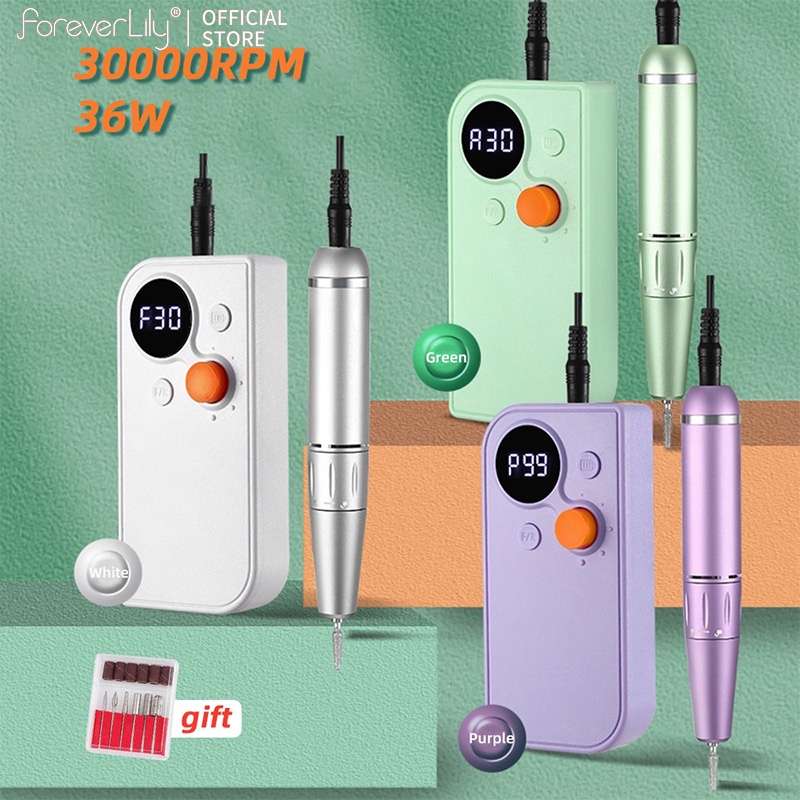 【1-3 Days Delivery】Foreverlily 30000 RPM Nail Drill Set Mesin Bor Kuku Elektrik USB Plug Bits Pedicure File Polishing Nails Beauty Tools Alat Kecantikan Nails