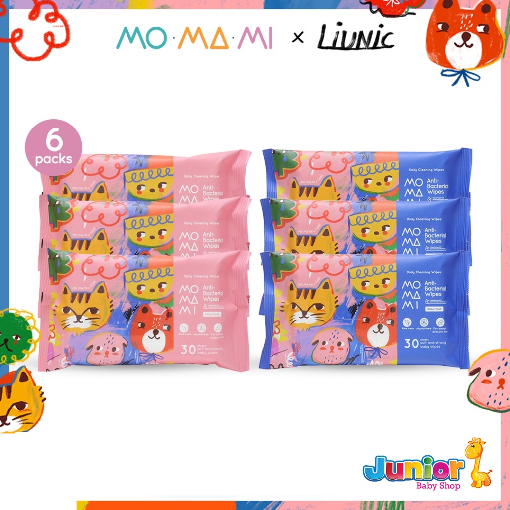 Momami x Liunic Anti Bacterial Wipes Pink and Blue