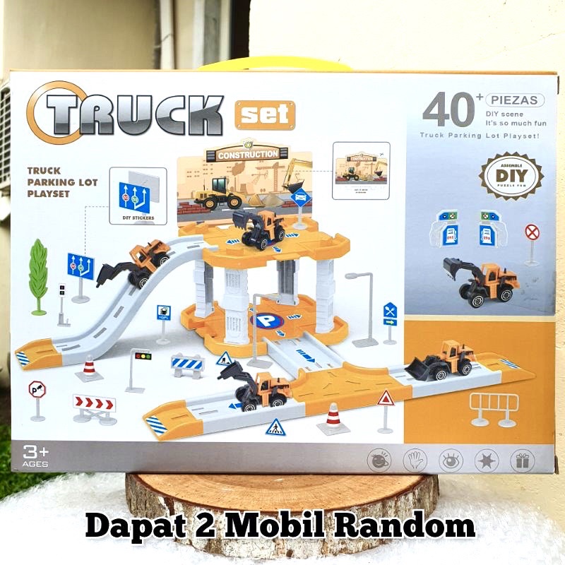 Mainan Truk DIY dengan Jalur Parkir Truck Parking Lot Playset Parkiran Mobil