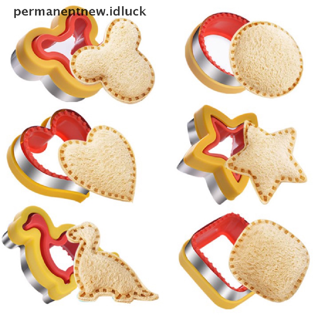 [luckypermanentnew] Pemotong Buah Untuk Makanan Anak Cookie Sandwich Mold Maker Dengan Bentuk Cetakan Roti Sayur Set Dapur Bento Tools [ID]