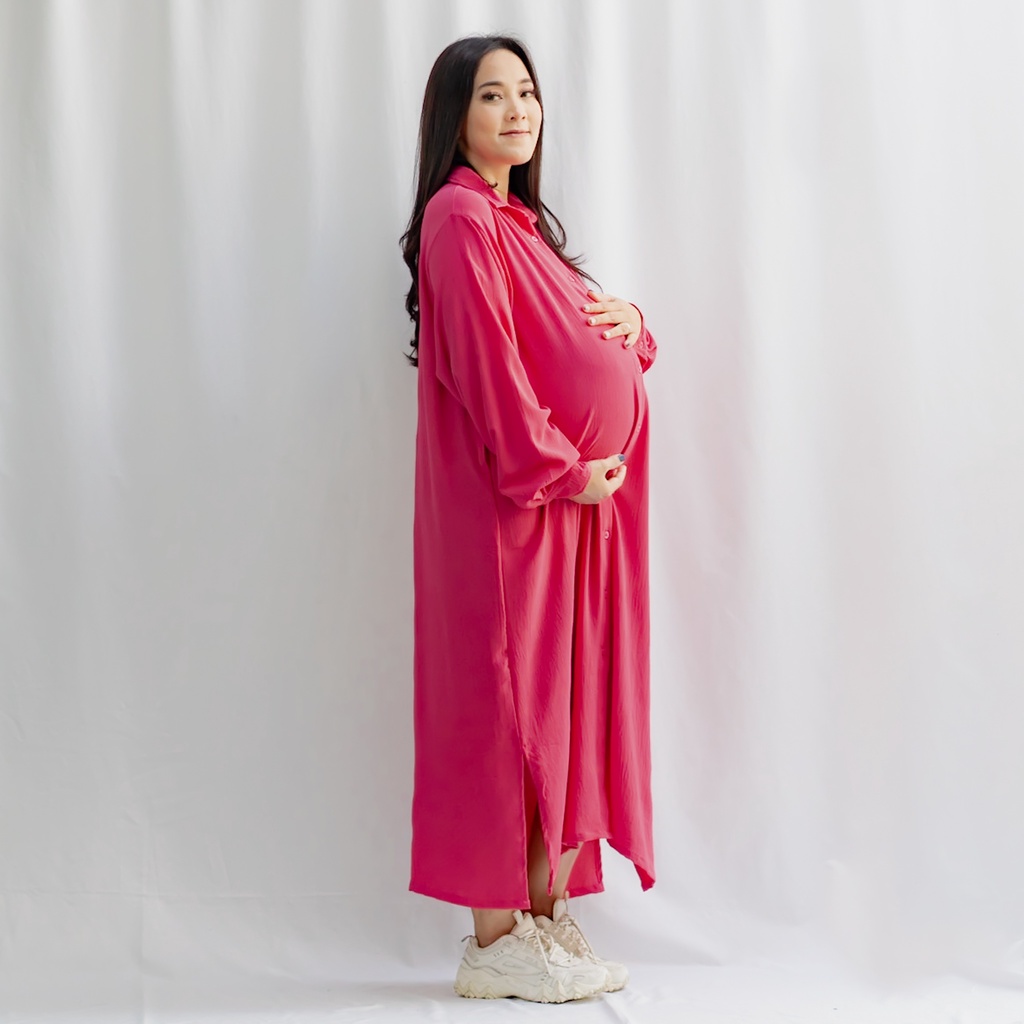 Bajuboo Narumi - Midi Dress Busui &amp; Bumil Friendly Cey Crinkle Premium