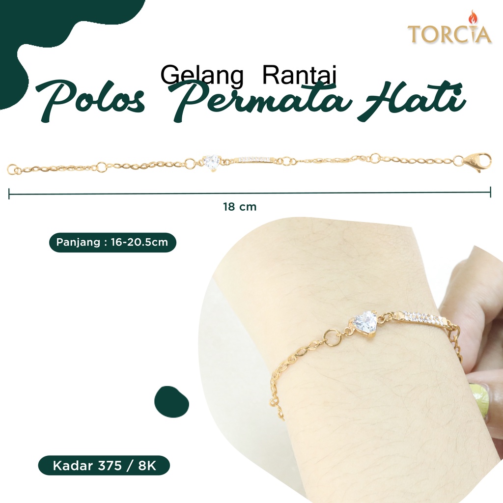 Gelang Rantai Emas Asli Polos Permata Hati Kadar 375 Torcia