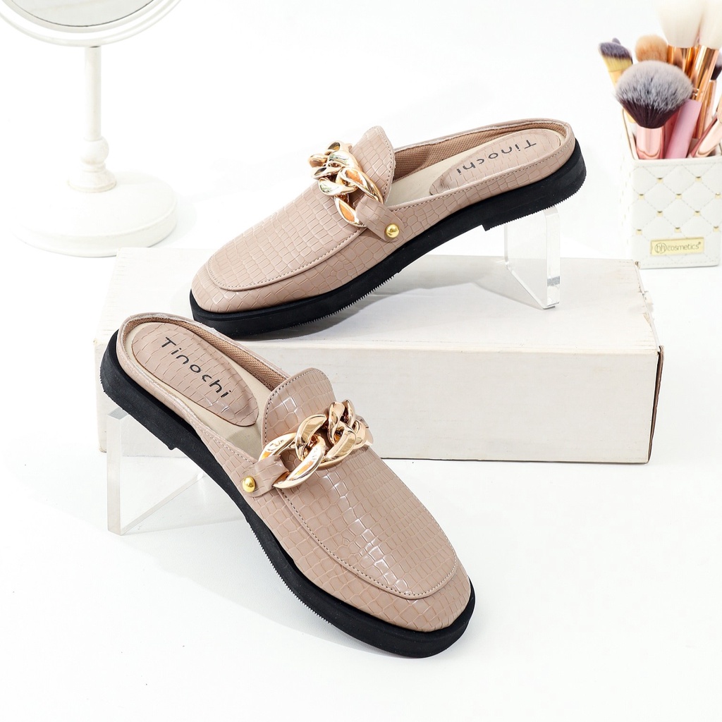 Sepatu Mules Wanita / Sepatu Slip On Wanita / Sendal Mules / Sepatu Rantai Wanita / Sandal Kasual Wanita TINOCHI CHAINY