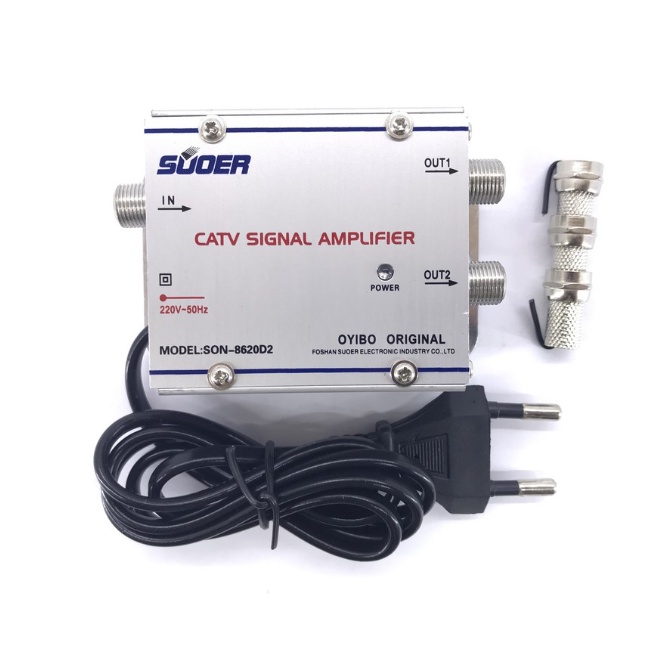 Booster plus Splitter Penjernih dan Penguat Sinyal TV  2 jalur way 20 db