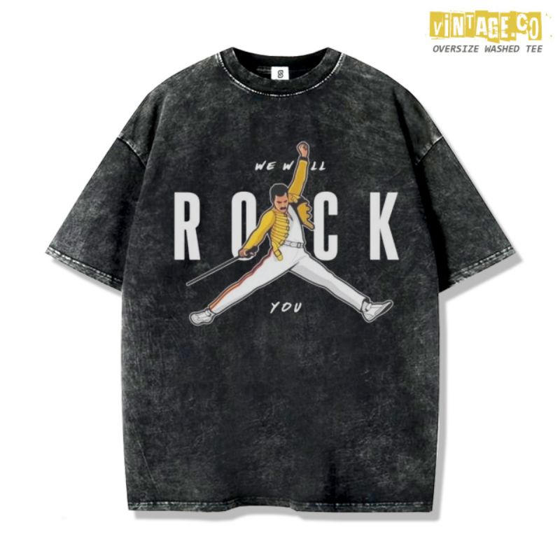 Kaos Freddie Mercury Queen Vintage oversize Washed t shirt band