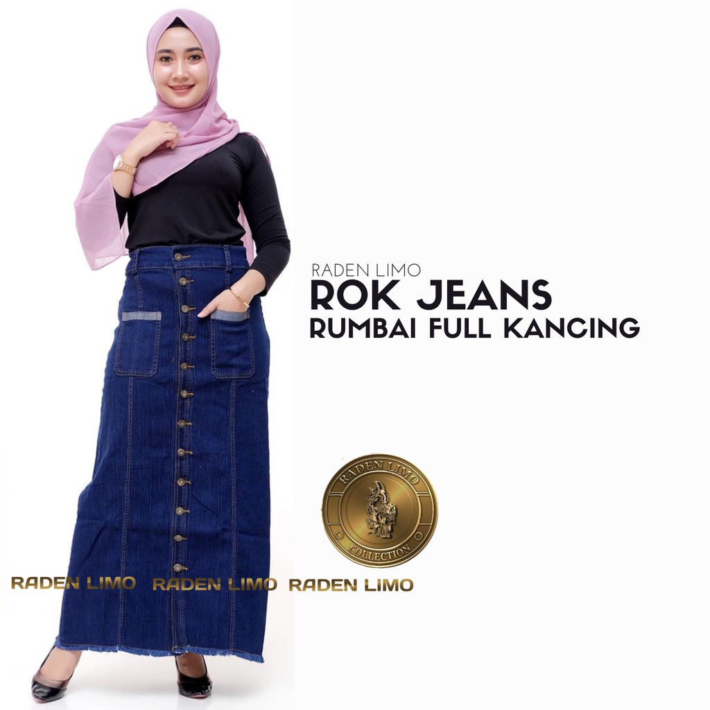 Rok Span Jeans Strecth Panjang Dewasa Rawis Full Kancing Depan kode 104