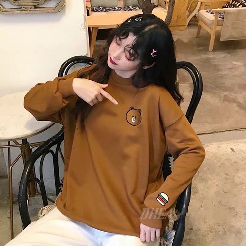 SWEATER CREWNECK BT21 ICON WANITA MOCCA