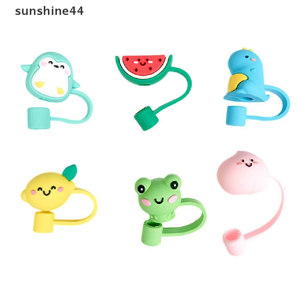 Sunshine 1pc Steker Gelas Sedotan Silikon Plug Kartun Straw Cover Topper Sealing Tools.