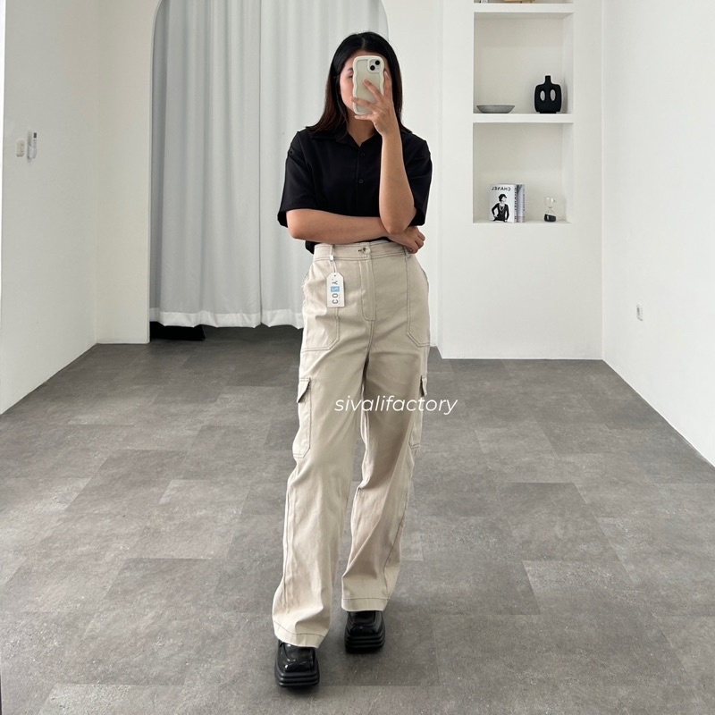 SIVALI Sydney Cargo Pants - Highwaist Loose Cargo - Celana Kargo Wanita - Baggy Pants