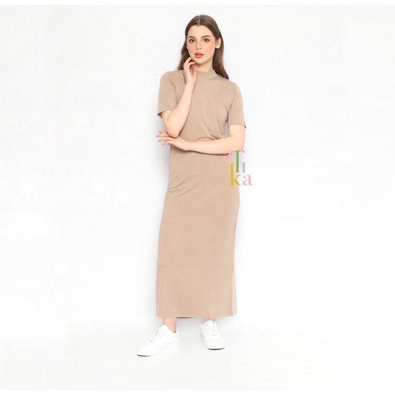 AlikaMode - Alexa Maxi Dress Tangan Pendek Polos Wanita | Manset Gamis Casual Panjang Syari