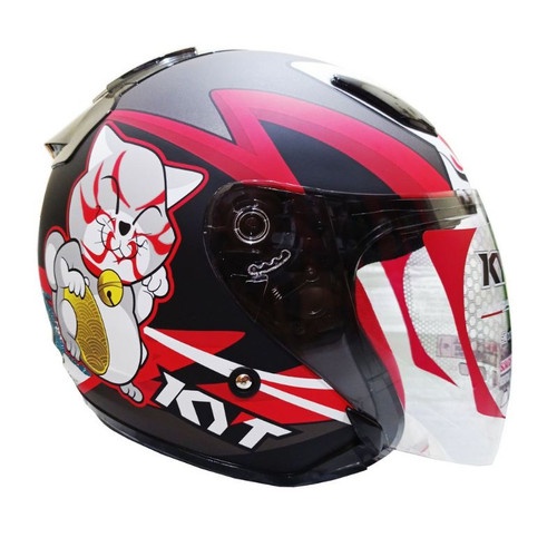 Helm KYT Dj Maru Motif Cat Kabuki Black Doff / Hitam Doff